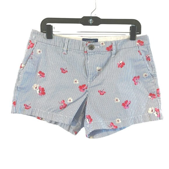 Old Navy Womens 8 Blue White Striped Floral Every Day Shorts 3.5" Length cottage - Picture 1 of 5